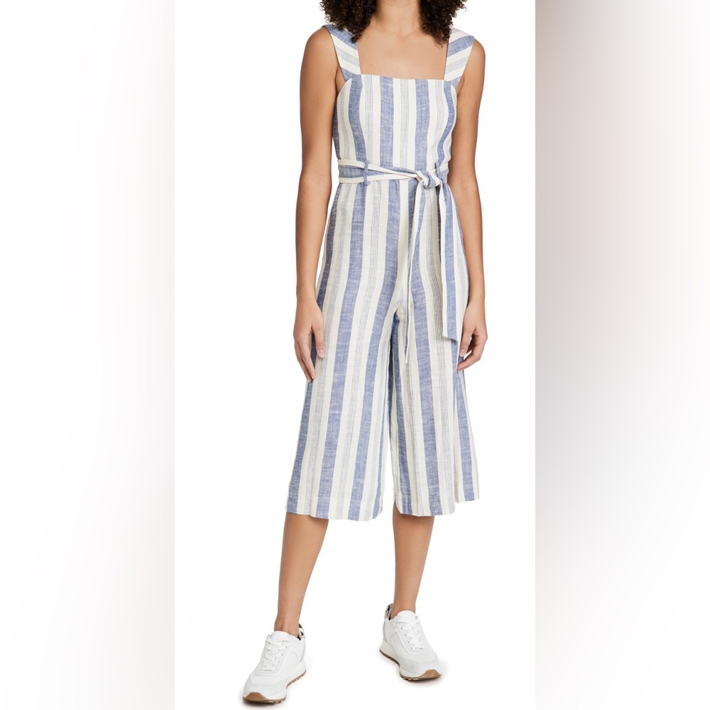 Alice + Olivia Marty Belted Striped Linen-Blend Jumpsuit - Picture 4 of 16